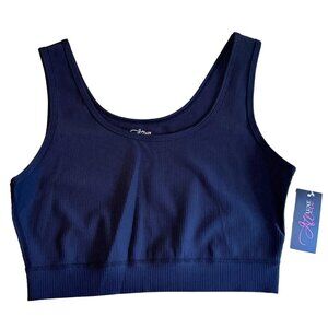 Allure Luxe Ribbed Crop Tank Black Women's Size Large